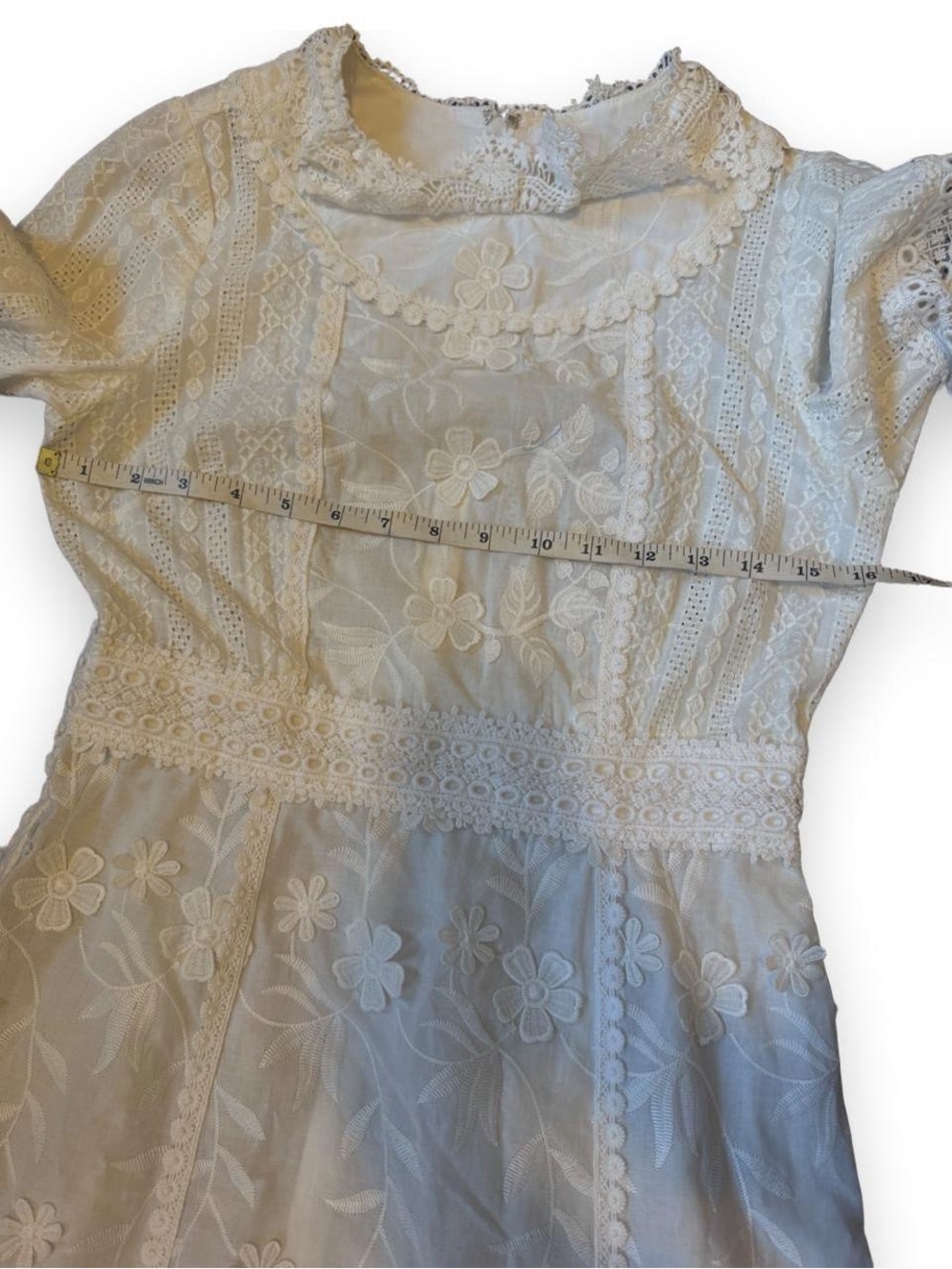 Anna Sui Ivory Lace Midi Dress with Floral Embroidery size 2 - Picture 10 of 11